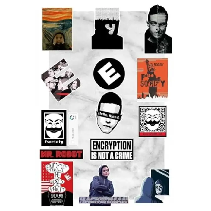 Mr. Robot Temalı Laptop, Notebook ve Tablet Sticker Seti, 15 Adet