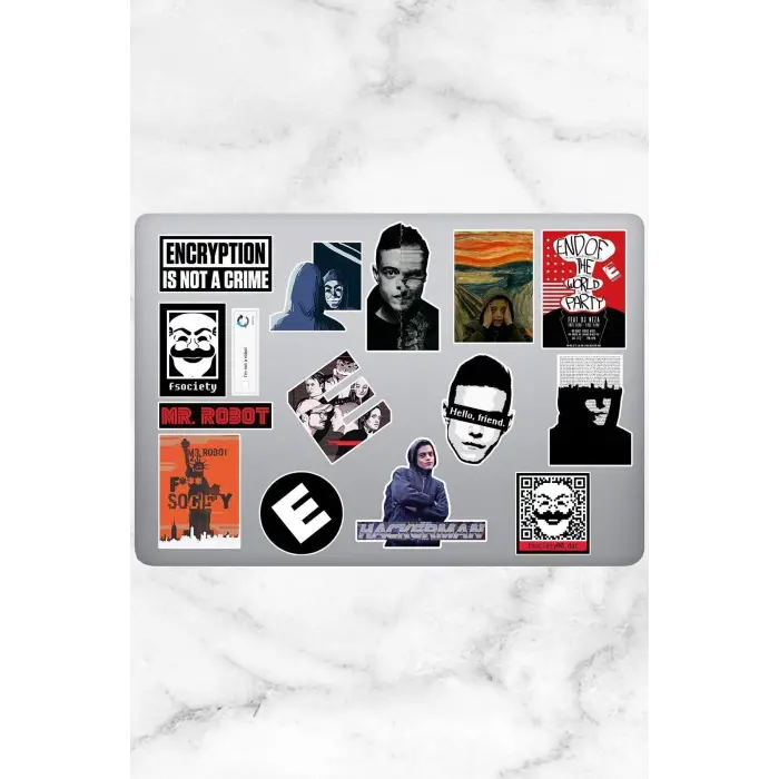 Mr. Robot Temalı Laptop, Notebook ve Tablet Sticker Seti, 15 Adet