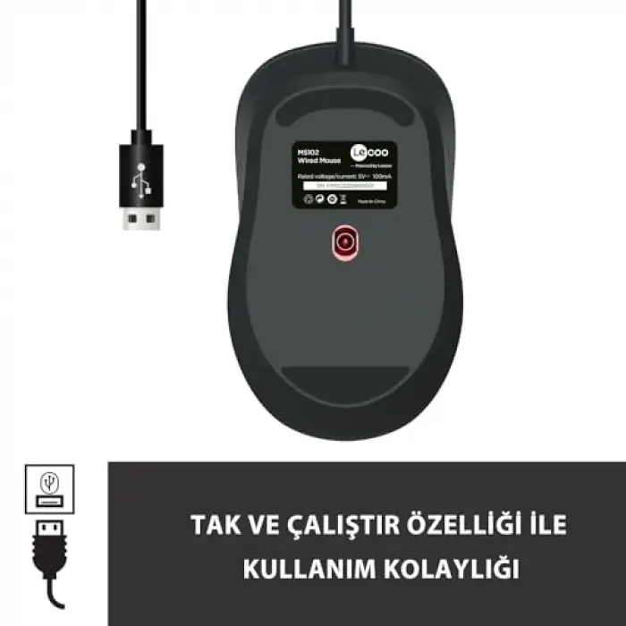 MS102 USB Kablolu 2400DPI 4 Tuşlu Mouse -Sessiz PC, Mac, Dizüstü Bilgisayar için, Windows, Linux ve Mac ile Uyumlu Sağ ve Sol Elle Kullanıma Uygun, 99gr Hafif Optik Mouse Siyah