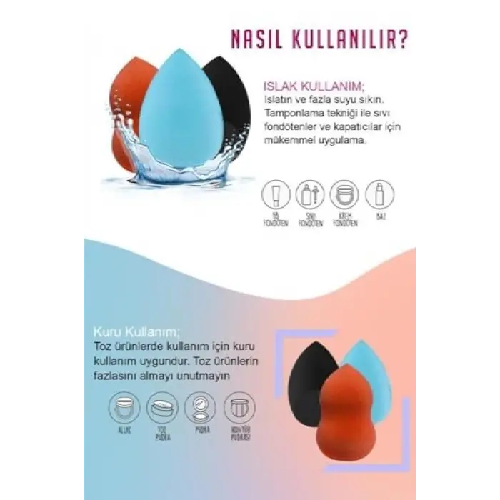 MUJGAN 3lü Yumurta Şekilli Makyaj Süngeri