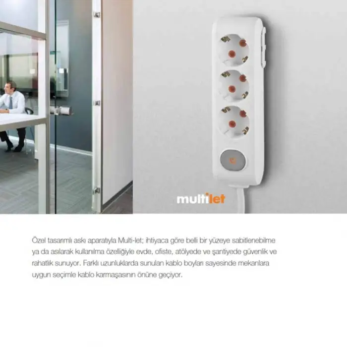 Multi-Let 2 Li Siyah Anahtarlı Çocuk Korumalı Grup Priz 5 Mt