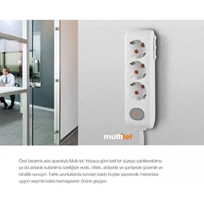 Multi-Let 4lü Anahtar-Topraklı Kablolu Ç.K 5m Priz