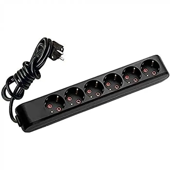 Multi-Let Topraklı Kablolu Ç.K 3mt Siyah Priz, 6lı