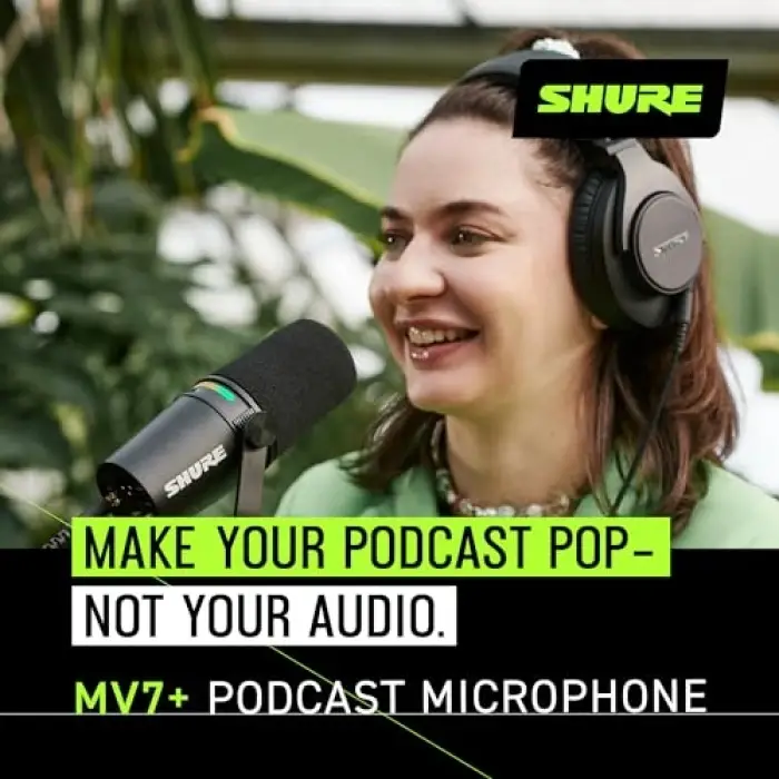MV7+ Podcast Dynamic Microphone. Obs Certified; Enhanced Audio, LED Touch Panel, USB-C & Xlr Outputs, Auto Level Mode, Digital Pop Filter, Reverb Effects, Podcasting, Streaming, Recording -Black
