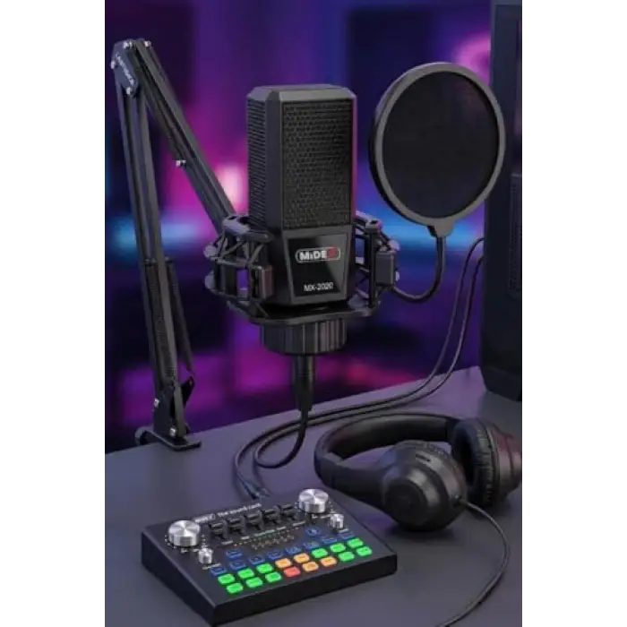 MX-2020 Compact Set-1 Efektli Ses Kartı Mikrofon Stand Seti (PC ve Telefon)