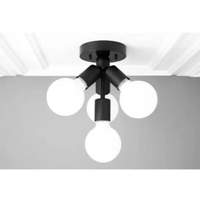 Mylights Retro Rustik Mat Siyah Avize Dörtlü Plofonyer Avize