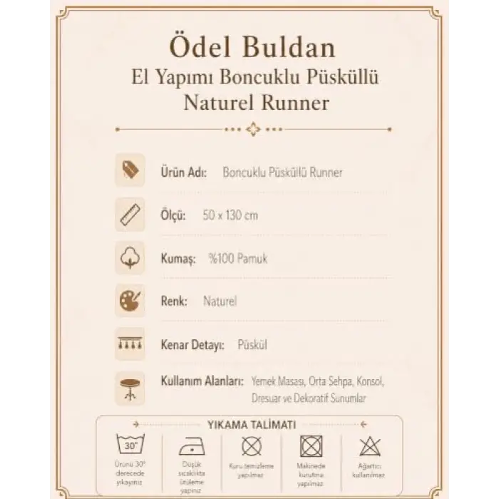 Nakışlı Püsküllü Masa Runner Dekoratif Sofra Tekstili