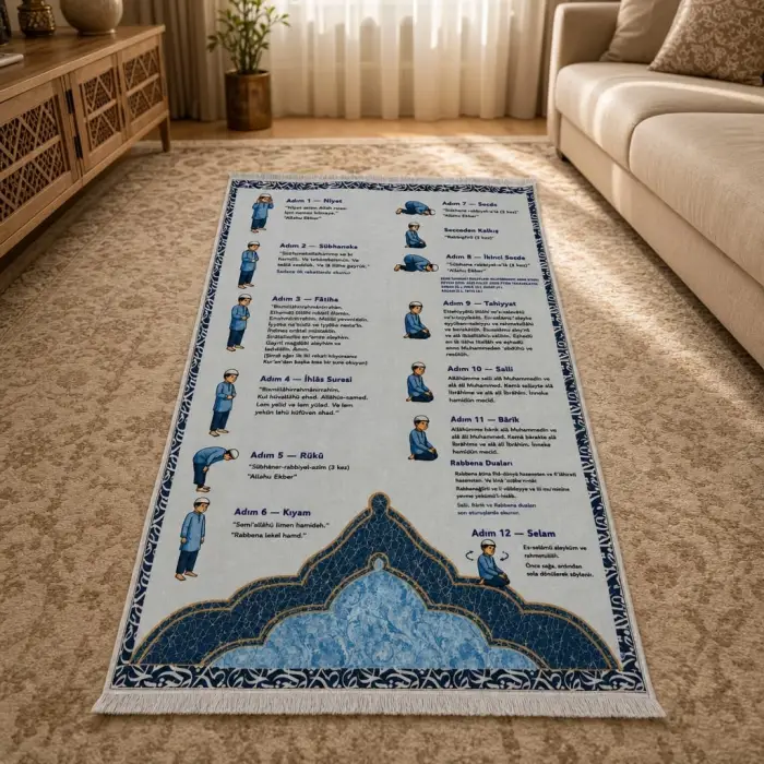 Namaz Kılmayı Öğreten Mavi Seccade