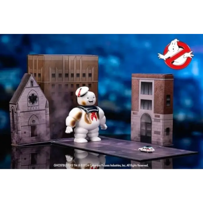 Nano Scene Stay Puft Marshmallow Man Figür, 15 cm, Ecto-1 Araç ile