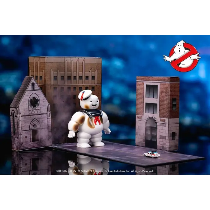 Nano Scene Stay Puft Marshmallow Man Figür, 15 cm, Ecto-1 Araç ile