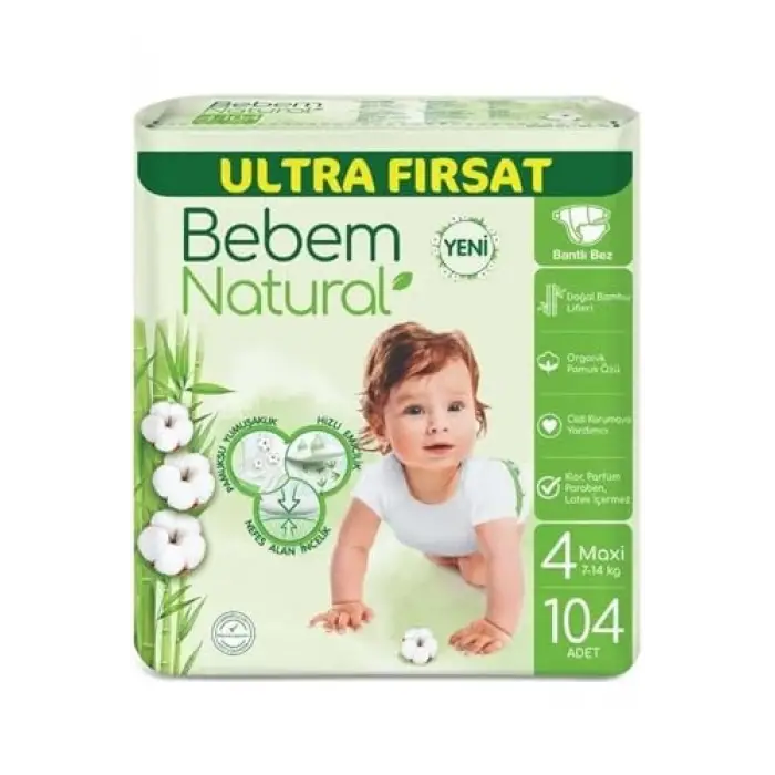 Natural Bebek Bezi, 4 Numara Maxi, 104 Adet