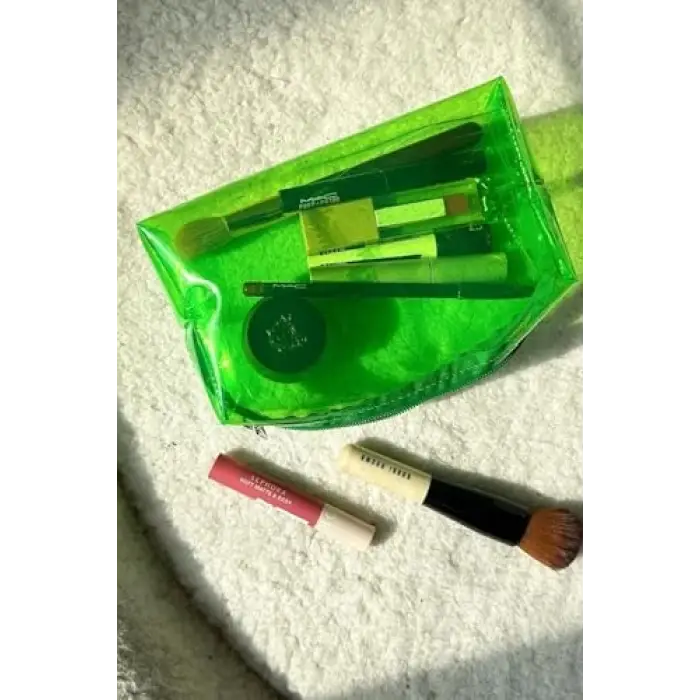 Neon Şeffaf Yeşil Makyaj ve Seyehat Çantası