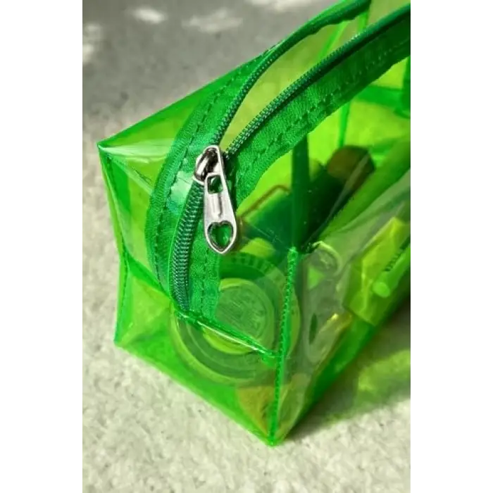 Neon Şeffaf Yeşil Makyaj ve Seyehat Çantası