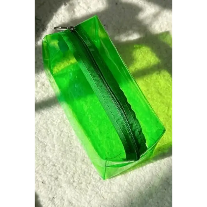 Neon Şeffaf Yeşil Makyaj ve Seyehat Çantası