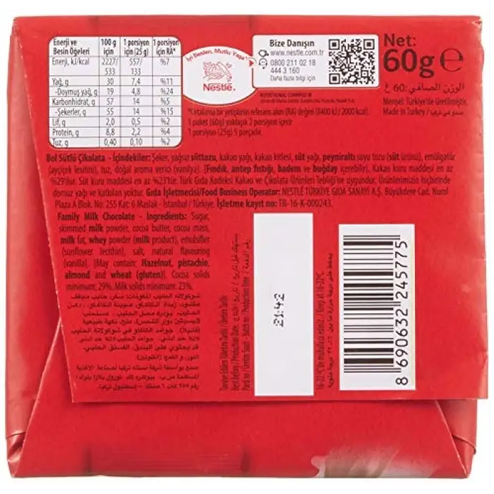 Nestle Bol Sütlü Çikolata 60 g