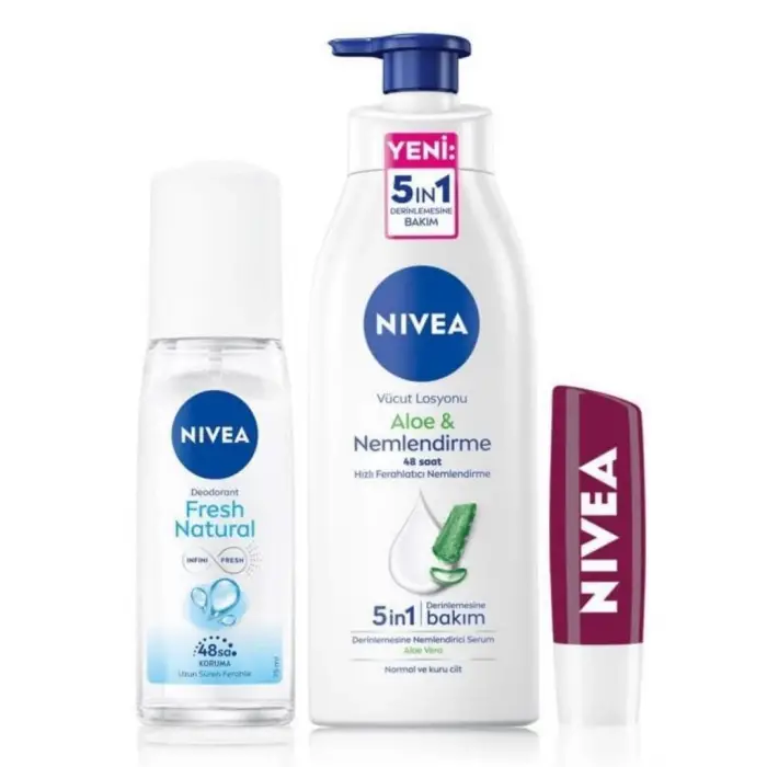 NIVEA Kişisel Bakım Seti,Banyo Terliği Hediye,Vücut Losyonu,Dudak Bakım,Pump Sprey Deodorant