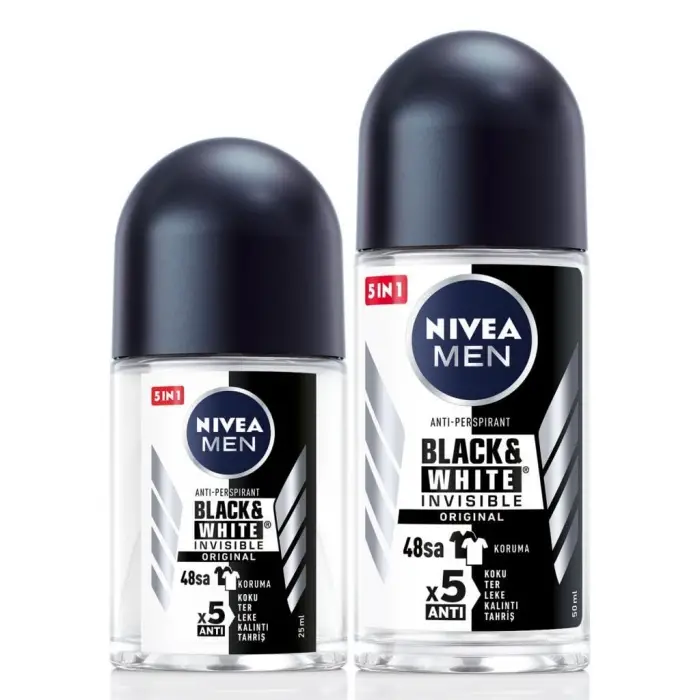 NIVEA MEN Erkek Roll-on Deodorant Black&White 50ml ve Mini Roll-on Black&White 25ml