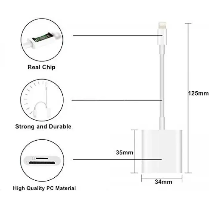 NK1022 Apple iPhone iPad Lightning To SD Camera Reader SD Micro SD Kart Okuyucu Kablo Adaptör-Beyaz