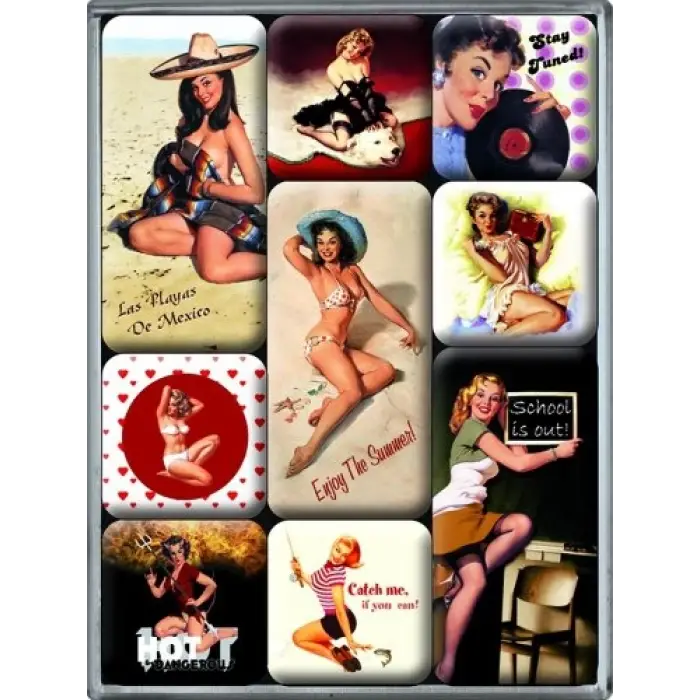 Nostalgic Art Pin-Up Beach Magnet Set