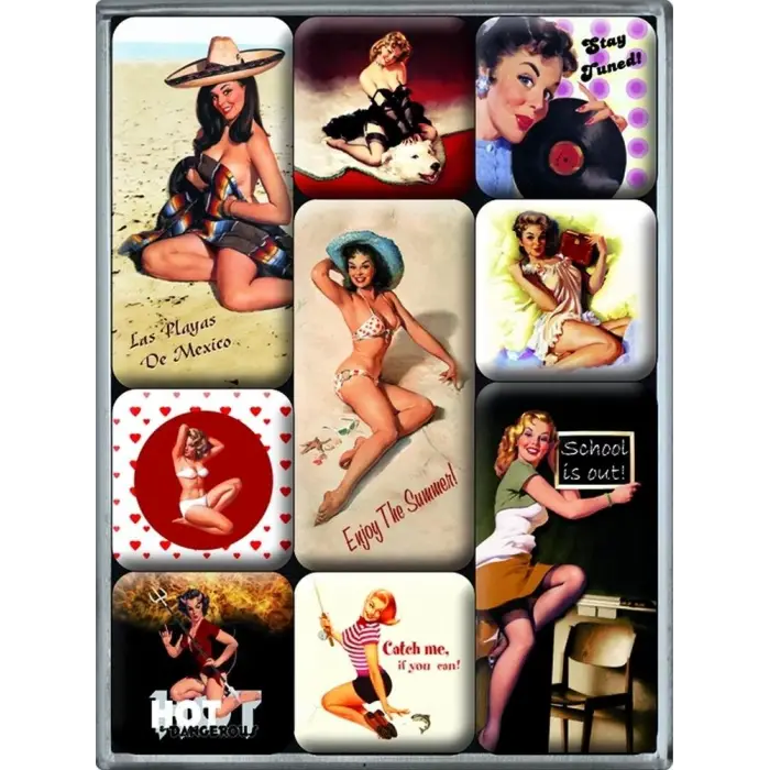Nostalgic Art Pin-Up Beach Magnet Set
