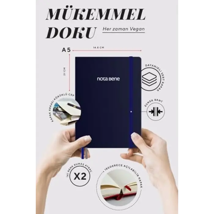 Nota Bene Premium Sert Kapak Defter, 14.8x21, Çizgili