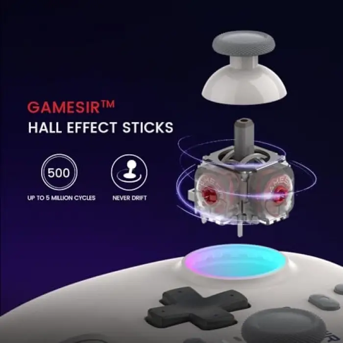 Nova Wireless Switch Pro Controller Switch/Lite/OLED için; Hall efektli JoySticks, RGB LED, Turbo, programlanabilir, hareket kontrolü, uyandırma fonksiyonu (beyaz)