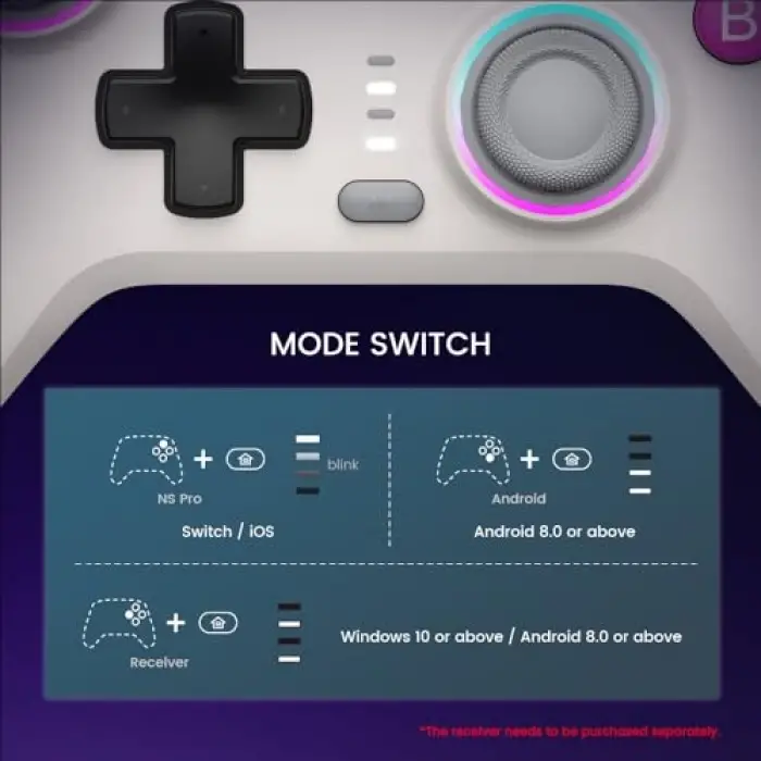 Nova Wireless Switch Pro Controller Switch/Lite/OLED için; Hall efektli JoySticks, RGB LED, Turbo, programlanabilir, hareket kontrolü, uyandırma fonksiyonu (beyaz)