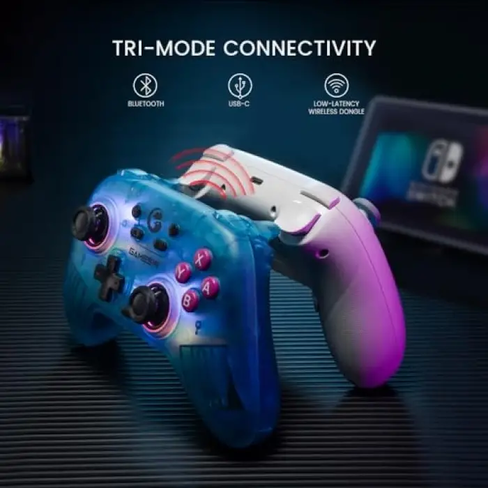 Nova Wireless Switch Pro Controller Switch/Lite/OLED için; Hall efektli JoySticks, RGB LED, Turbo, programlanabilir, hareket kontrolü, uyandırma fonksiyonu (beyaz)