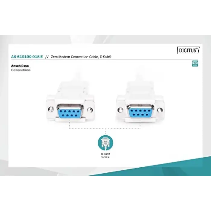 Null-Modem Kablo, D-Sub 9 - D-Sub 9, Dişi - Dişi, 1.8m