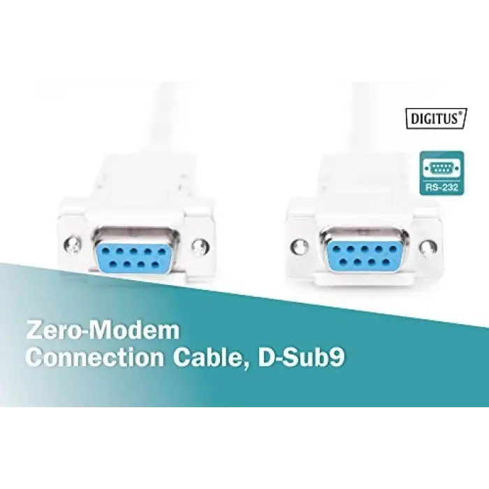 Null-Modem Kablo, D-Sub 9 - D-Sub 9, Dişi - Dişi, 1.8m