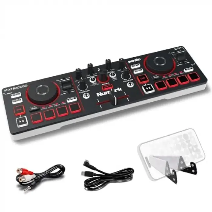 Numark MixTrack Go Kompakt Bluetooth DJ Controller; 2 Deck, Stems Kontrolü, Smart Fader, Kapasitif Dokunmatik Jog Wheel, USB-C, Serato DJ Lite & Algoriddim djay Dahil, Taşınabilir DJ Mikseri