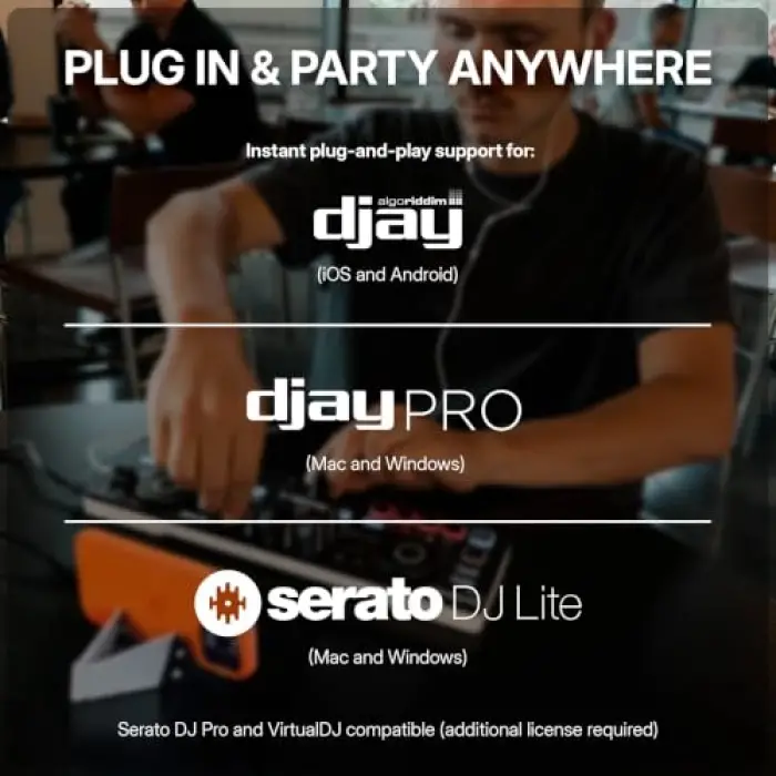 Numark MixTrack Go Kompakt Bluetooth DJ Controller; 2 Deck, Stems Kontrolü, Smart Fader, Kapasitif Dokunmatik Jog Wheel, USB-C, Serato DJ Lite & Algoriddim djay Dahil, Taşınabilir DJ Mikseri