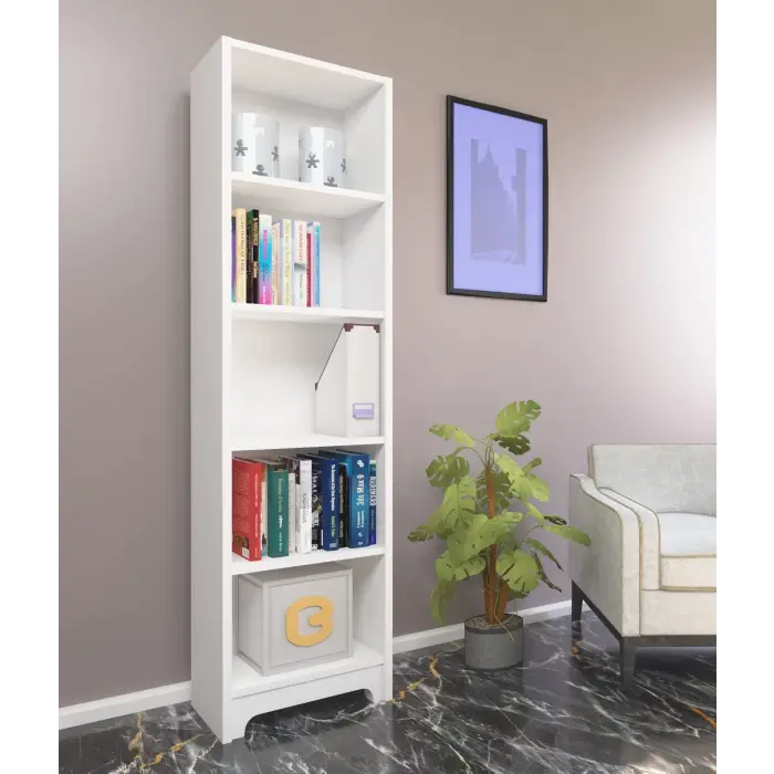 Nur Mobilya Ece 5 Raflı Kitaplık Beyaz