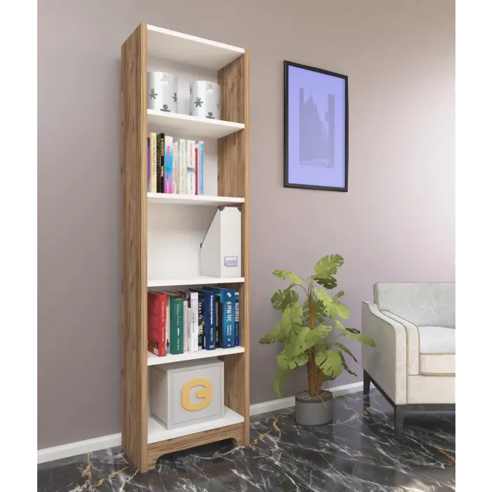 Nur Mobilya Ece 5 Raflı Kitaplık Beyaz