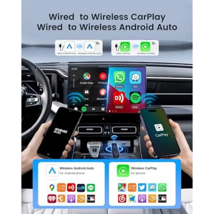 Oem Kablolu CarPlay ve Oem Kablolu Android Auto için Mini SE Pro Kablosuz Adaptör, iOS 10 ve Android 10 ve Üzeri Uyumlu, Hızlı Bağlantı, Gecikme Yok, Koyu Mavi