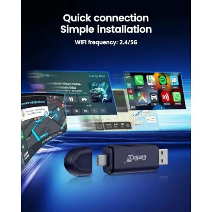 Oem Kablolu CarPlay ve Oem Kablolu Android Auto için Mini SE Pro Kablosuz Adaptör, iOS 10 ve Android 10 ve Üzeri Uyumlu, Hızlı Bağlantı, Gecikme Yok, Koyu Mavi