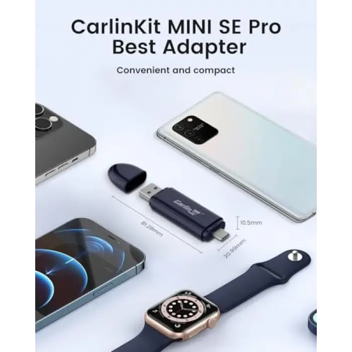 Oem Kablolu CarPlay ve Oem Kablolu Android Auto için Mini SE Pro Kablosuz Adaptör, iOS 10 ve Android 10 ve Üzeri Uyumlu, Hızlı Bağlantı, Gecikme Yok, Koyu Mavi