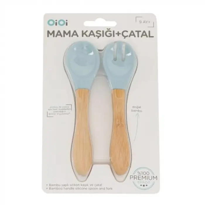 OiOi BASICS Mama Kaşığı + Çatal - Mineral Blue
