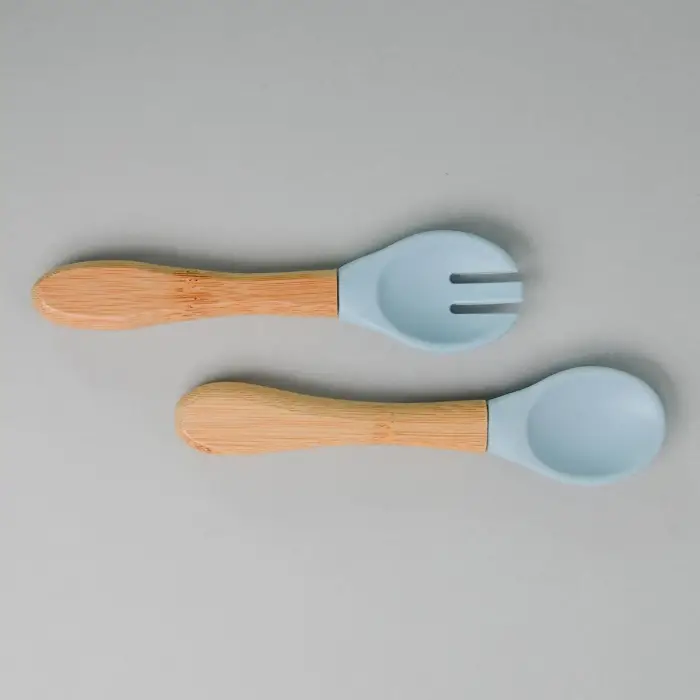 OiOi BASICS Mama Kaşığı + Çatal - Mineral Blue
