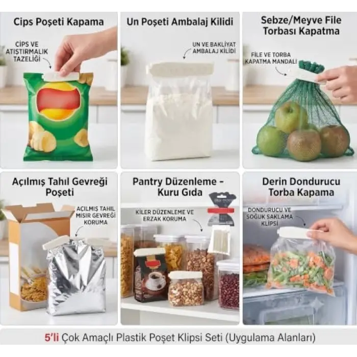 Olux Poşet Klipsi Seti, Plastik, 5 Adet