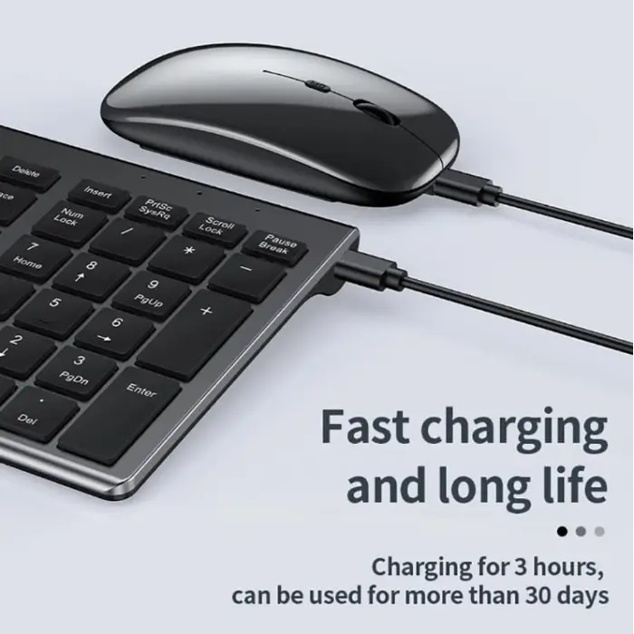 Onezero Kablosuz Türkçe Klavye Mouse Set Şarjlı Klavye Mouse 2.4G USB Dongle ve Bluetooth Bağlantılı Ergonomik Tasarım Kablosuz Keyboard Fare Titanyum Renk ZR609
