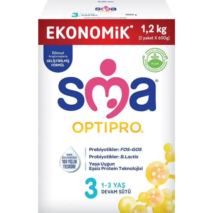 Optipro 3, 1-3 Yaş Devam Sütü, 1.2 kg (2 x 600 g)