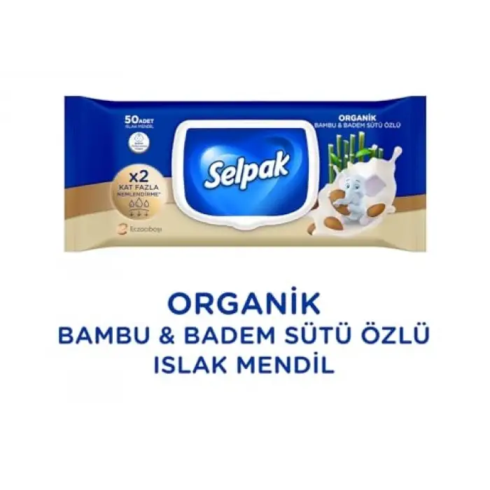 Organik Bambu Badem Sütlü Islak Mendil 1x50