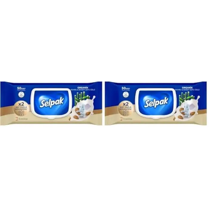 Organik Bambu Badem Sütlü Islak Mendil 1x50 2li paket