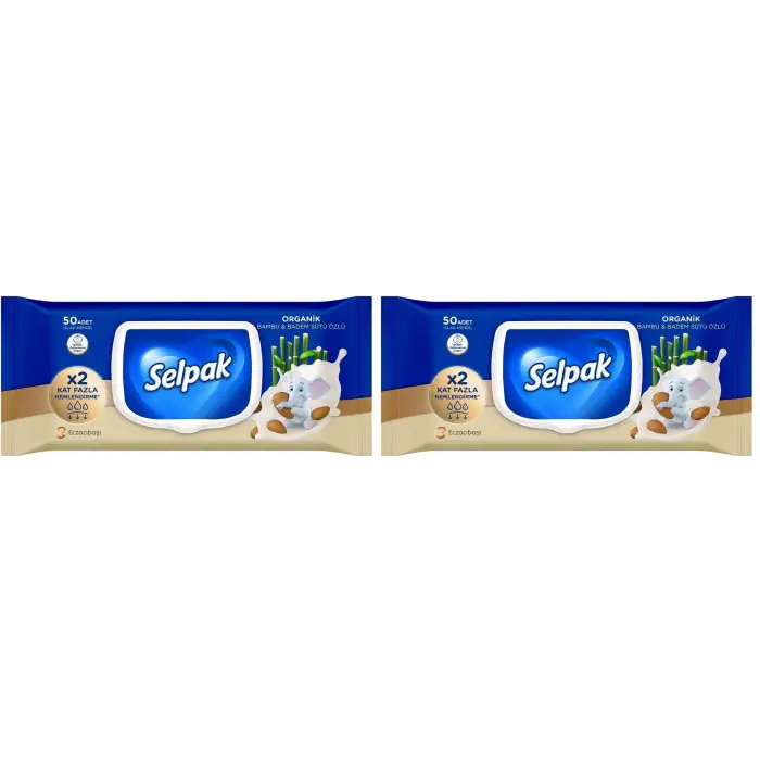 Organik Bambu Badem Sütlü Islak Mendil 1x50 2li paket