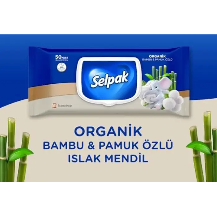 Organik Bambu ve Pamuk Islak Mendil 1X50