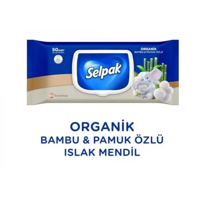 Organik Bambu ve Pamuk Islak Mendil 1X50