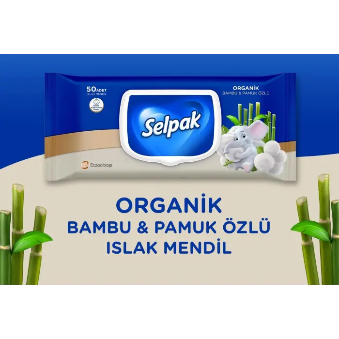Organik Bambu ve Pamuk Islak Mendil 1X50