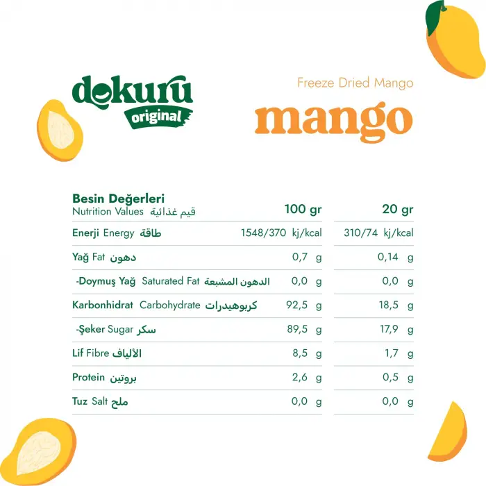 Original Mango Atıştırmalık Meyve Cipsi - Dondurularak Kurutulmuş Mango - 20 g
