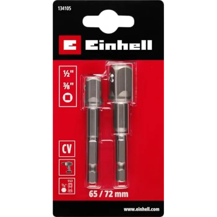 Orijinal Einhell Adaptör Seti, 2 Parça, 65/72 mm, 3/8 / 1/2 (Krom Vanadyum, Yüksek Aşınma Direnci, E 6.3 Sap) - 49134105
